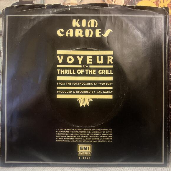 KIM CARNES VOYEUR 45RPM PICTURE SLEEVE EMI AMERICA 1982 ULTRASONIC CLEAN EX! - Picture 2 of 6